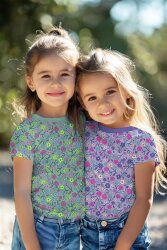 Baumwolljersey Neon Blümchen - dunkelmint