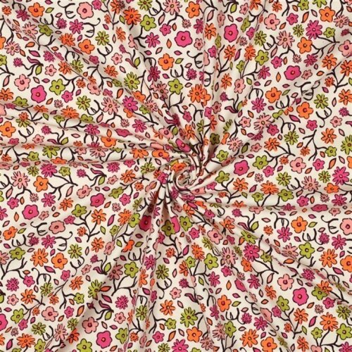 Baumwolljersey Neon Blümchen - weiß