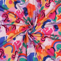 Baumwolljersey Digital bunte Einhörner - blau