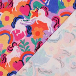 Baumwolljersey Digital bunte Einhörner - blau
