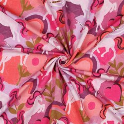 Baumwolljersey Digital bunte Einhörner - malve