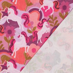 Baumwolljersey Digital bunte Einhörner - malve