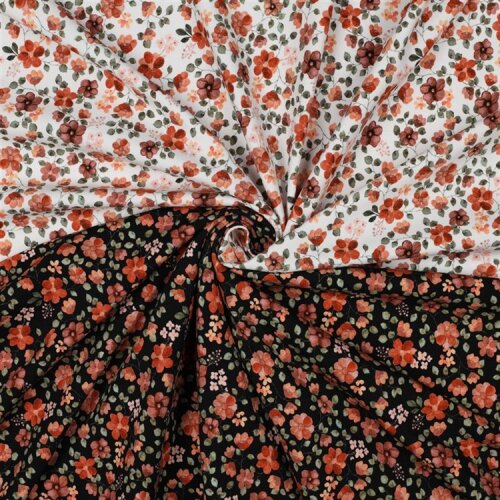 Baumwolljersey Organic Digital Blumen - weiß/pfirsich