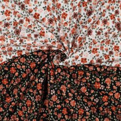 Baumwolljersey Organic Digital Blumen - weiß/pfirsich