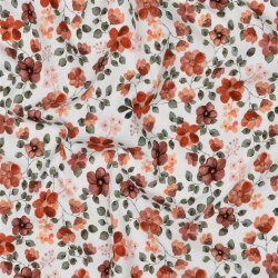 Baumwolljersey Organic Digital Blumen - weiß/pfirsich