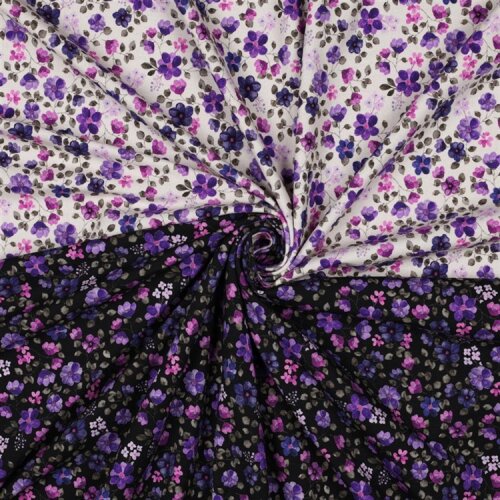 Baumwolljersey Organic Digital Blumen - dunkelblau/lila