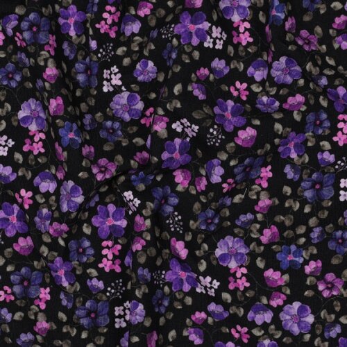 Baumwolljersey Organic Digital Blumen - dunkelblau/lila