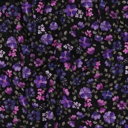 Baumwolljersey Organic Digital Blumen - dunkelblau/lila