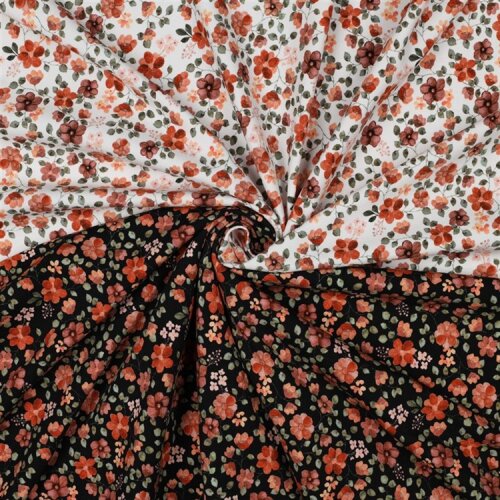 Baumwolljersey Organic Digital Blumen - schwarz/pfirsich