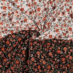 Baumwolljersey Organic Digital Blumen - schwarz/pfirsich