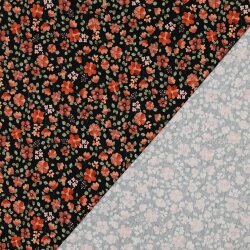 Baumwolljersey Organic Digital Blumen - schwarz/pfirsich