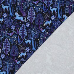 French Terry Digital Magische Waldtiere - dunkelblau