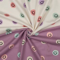 Baumwollflanell Smileys - altweiss/lavendel