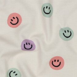 Baumwollflanell Smileys - altweiss/lavendel