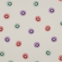 Baumwollflanell Smileys - altweiss/lavendel