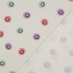 Baumwollflanell Smileys - altweiss/lavendel