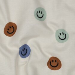 Baumwollflanell Smileys - altweiss/altoliv