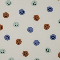 Baumwollflanell Smileys - altweiss/altoliv