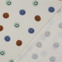 Baumwollflanell Smileys - altweiss/altoliv