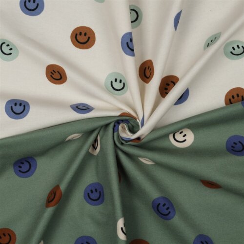 Baumwollflanell Smileys - dunkeloliv