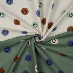 Baumwollflanell Smileys - dunkeloliv
