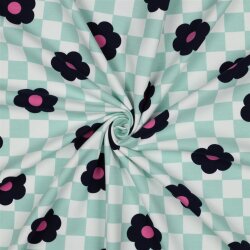 Ganzjahressweat Blumen auf Karo - altweiß/mint