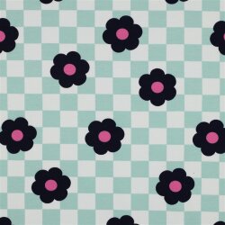 Ganzjahressweat Blumen auf Karo - altweiß/mint
