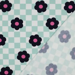 Ganzjahressweat Blumen auf Karo - altweiß/mint