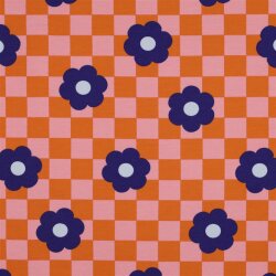Ganzjahressweat Blumen auf Karo - orange/rosa
