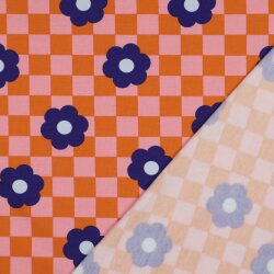 Ganzjahressweat Blumen auf Karo - orange/rosa