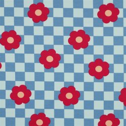 Ganzjahressweat Blumen auf Karo - hellblau/himmelblau