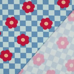 Ganzjahressweat Blumen auf Karo - hellblau/himmelblau