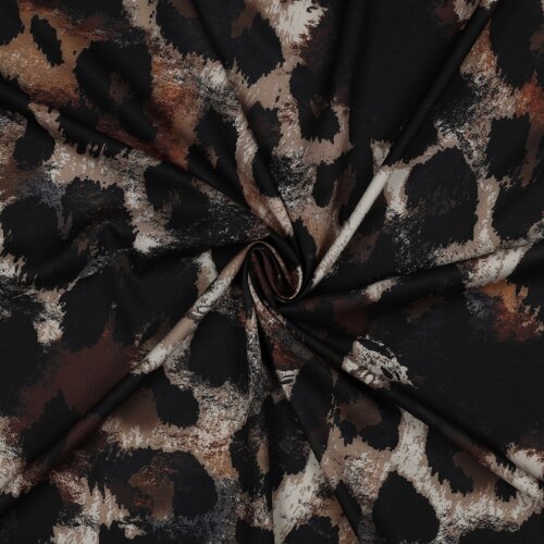 Polyesterjersey Digital große Leotupfen - braun
