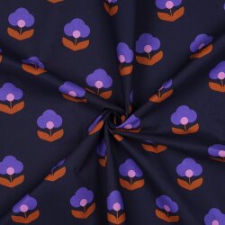 Beschichtete Baumwolle Retro Blumen - dunkelblau