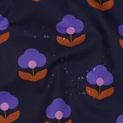 Beschichtete Baumwolle Retro Blumen - dunkelblau