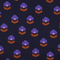 Beschichtete Baumwolle Retro Blumen - dunkelblau
