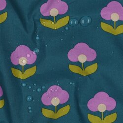 Beschichtete Baumwolle Retro Blumen - dunkelpetrol