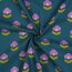 Beschichtete Baumwolle Retro Blumen - dunkelpetrol
