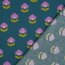 Beschichtete Baumwolle Retro Blumen - dunkelpetrol