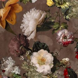 Polyester Satin Samt Romantische Blumen - braun