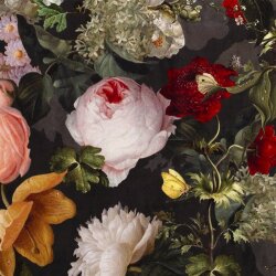 Polyester Satin Samt Romantische Blumen - schwarz