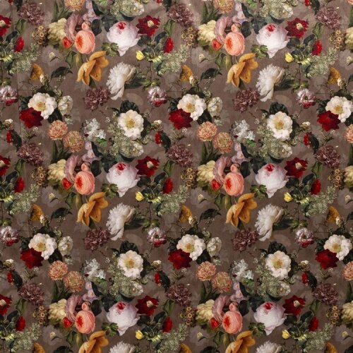 Polyester Satin Samt Kleine Blumen - braun