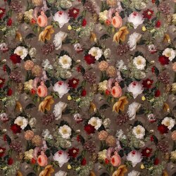 Polyester Satin Samt Kleine Blumen - braun