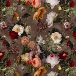 Polyester Satin Samt Kleine Blumen - braun