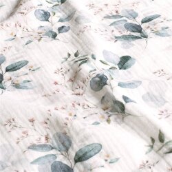 Musselin Digital Eukalyptus Blätter - wollweiss - creme