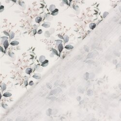 Musselin Digital Eukalyptus Blätter - wollweiss - creme