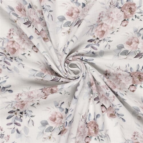 Musselin Digital Rosen - wollweiss - creme