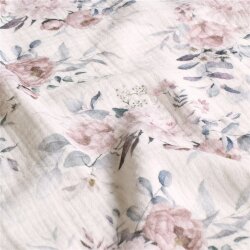 Musselin Digital Rosen - wollweiss - creme