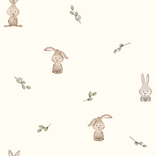 Baumwolljersey Digital Organic süße Hasen - creme