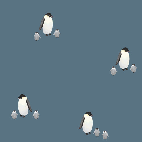 French Terry Digital Organic Pinguine- indigo
